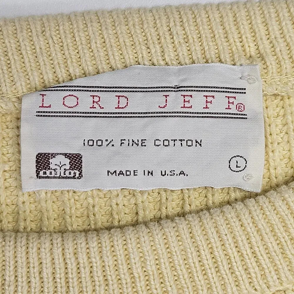 Vintage Lord Jeff Sweater Men's Large Yellow Heavy Cable Knit 100% Cotton USA